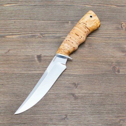 Нож туристический Охотник 110Х18М-ШД Полированный Дюраль Карельская береза Береста Ножи Lemax (Лемакс)