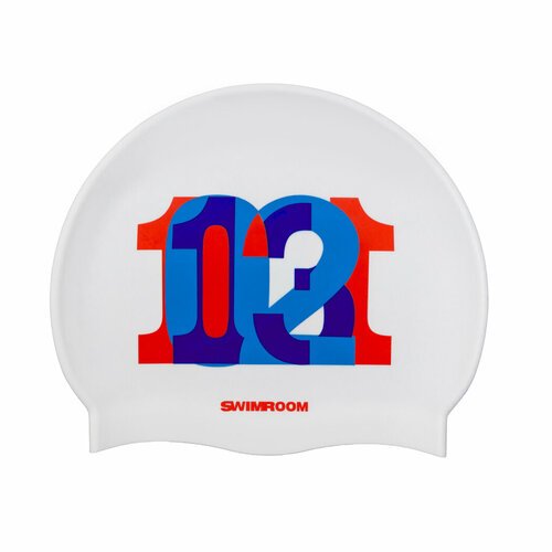 Силиконовая шапочка для плавания / бассейна SwimRoom «123», цвет белый/красный