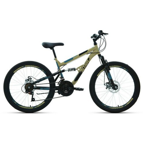 Велосипед подростковый горный с колесами 24' Altair MTB FS 24 D бежево-черный 18 скоростей, рама 14,5', 2022 год