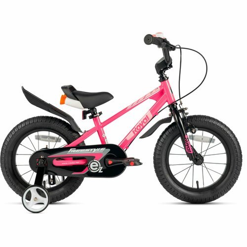 Велосипед детский Royal Baby EZ Freestyle 14 для детей от 2 до 4 лет стальной с защитой цепи, звонком, крыльями, 1 скорость, ободной и барабанный тормоза розовый на рост 95-115 см
