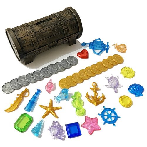 Тонущие (подводные) игрушки для бассейна Сундук с сокровищами (40 предметов), для ныряния и обучения плаванию, коричневый