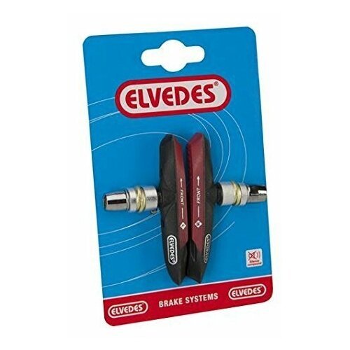 Велосипедные ободные колодки ELVEDES (V-type), 72 мм, черный + красный, всепогодные, (1 пара), 6815-CARD
