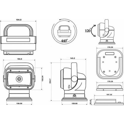 Прожектор с дистанционным управлением, черный корпус, галоген, брелок, модель 950 SL001ABSD