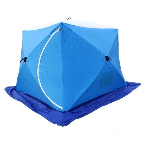 Палатка трёхместная СТЭК Куб 3 LONG трехслойная, синий/белый