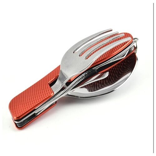 Многофункциональный столовый прибор 6 в 1 ложка нож вилка открывалка штопор расширитель, красный цвет