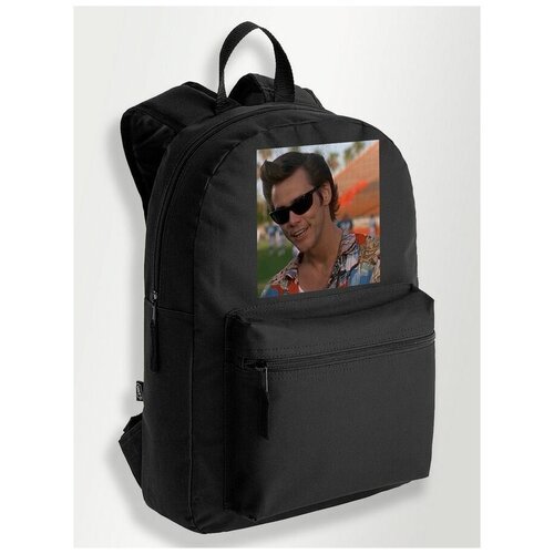 Черный школьный рюкзак с DTF печатью фильмы Джим Керри (Jim Carrey, актер, комик, маска - 209