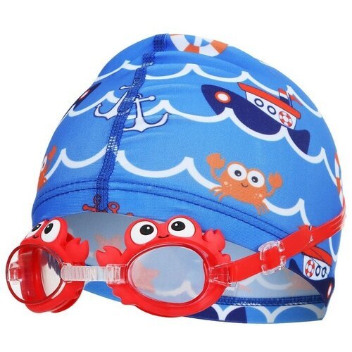Набор для плавания 'Морское приключение', шапка, очки, беруши 2 шт, зажим для носа