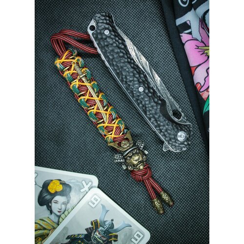 Темляк для ножа из паракорда с бусиной 'Тигр Самурай' петелька 8 см