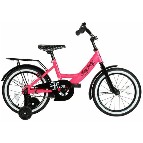 Велосипед детский двухколесный ТМ CITYRIDE HAPPYSUNDAY, диски сталь 16', рама сталь, страховочные колеса, розовый