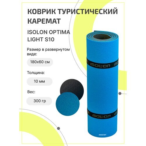 Коврик туристический толстый ISOLON Optima 10, 180х60 см, серый/синий (всесезонный, походный, армейский)