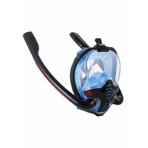 Полнолицевая маска для снорклинга 2 трубки и креплением для экшн камеры. черно-синяя. L/XL