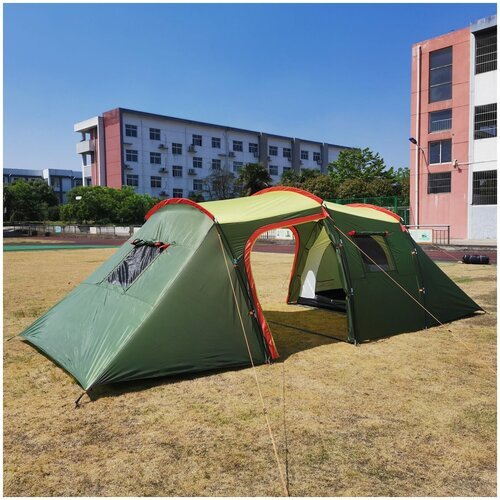 Туристическая 4х местная палатка шатер для кемпинга Terbo Mir 1-007, двухслойная, 2 комнаты с большим тамбуром, цвет зеленый