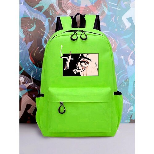 Большой зеленый рюкзак с DTF принтом аниме девушка - 2141