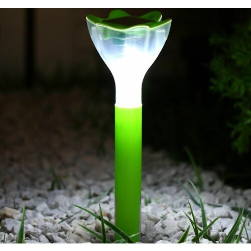 Садовый светильник на солнечной батарее «Цветок зелёный», 6 × 29 × 6 см, 1 LED, свечение белое