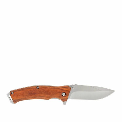 Нож складной Stinger, клинок 80 мм, рукоять из дерева и стали коричневого цвета, в нейлоновом чехле FK-1117RK