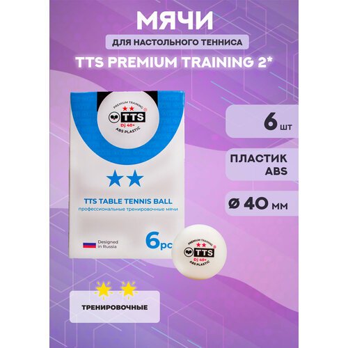 Мячи для настольного тенниса TTS DJ40+ Premium Training 2* (6 шт, белые)