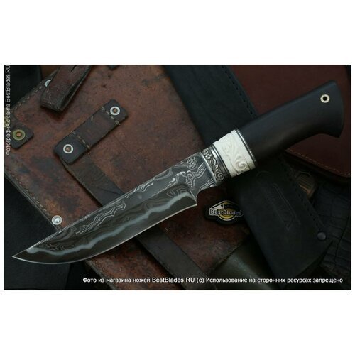 Нож Lemax Тайга (ламинированный дамаск, мельхиор, резная кость, граб)