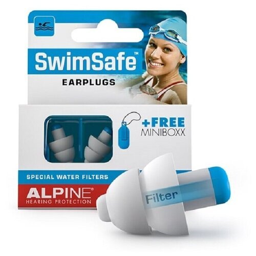 Беруши для плавания Alpine SwimSafe с мини кейсом, белый/голубой