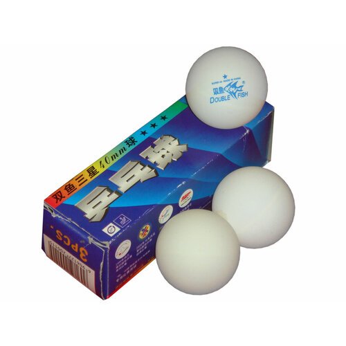 Мячи настольный теннис Double Fish 3* бесшовные цвет белый, в упаковке 3 штуки