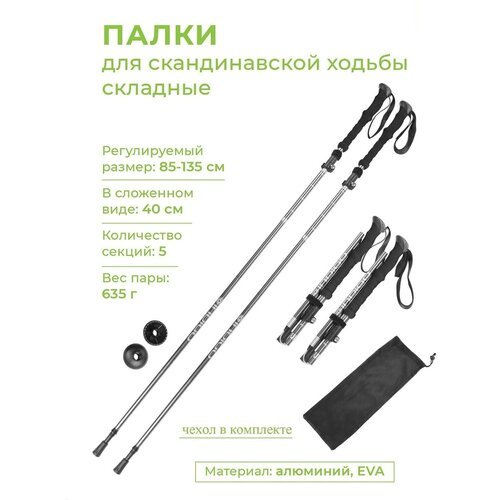 Палки для скандинавской ходьбы складные INDIGO 5 секций пластиковые ручки
