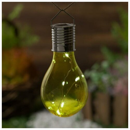 Фонарь садовый на солн. бат. 'Лампочка Желтая' 3.7 x 15 см, 5 LED, пластик, белый./В упаковке шт: 1