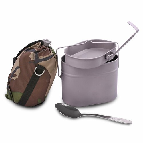 Набор посуды для солдата (котелок 1,4л, крышка 0,5л, фляга 0,7л, ложка, чехол) титан (Роза ветров)