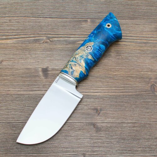 Нож Шкуросъемный (охотничий) Elmax (порошковая сталь) Прямые спуски Полированный Стабилизированный кап клена синий Нейзильбер Ножи Lemax (Лемакс)