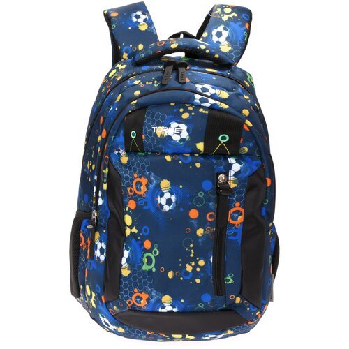 Рюкзак TORBER CLASS X, черно-синий с рисунком 'Мячики', полиэстер, 45 x 32 x 16 см