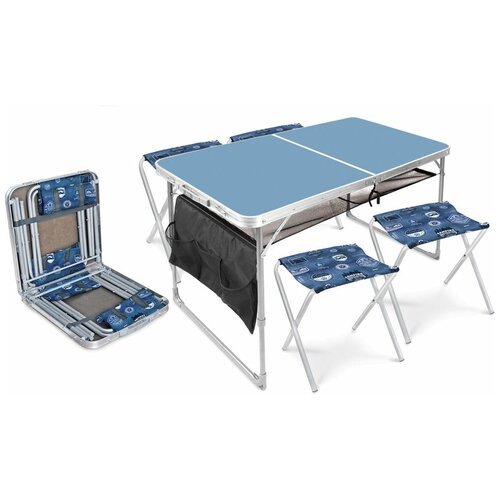 Комплект складной походной мебели Nika ССТ-К3 (стол+4 стула), голубой/джинс