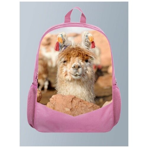 Розовый рюкзак с принтом Животные Лама Lama - 216