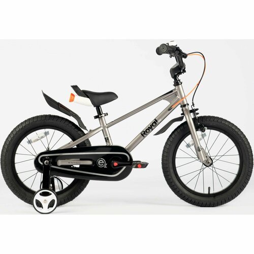 Велосипед детский Royal Baby EZ 7TH Freestyle 16 для детей от 4 до 6 лет стальной с защитой цепи, звонком, крыльями, 1 скорость, ободной и барабанный тормоза серый на рост 105-135 см