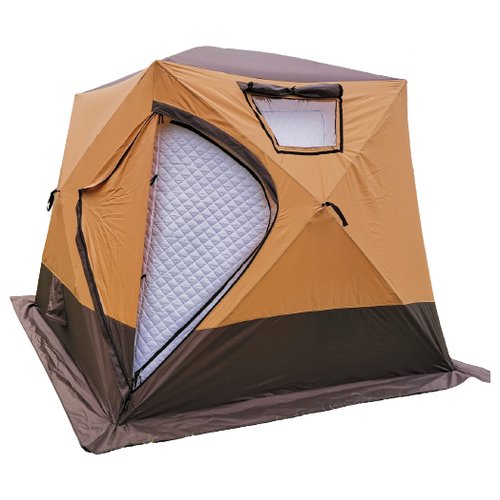 Четырехслойная утепленная зимняя палатка шатер куб для рыбалки и кемпинга Terbo-Mir, размеры 2,4*2,4*2,2 м, цвет песочный