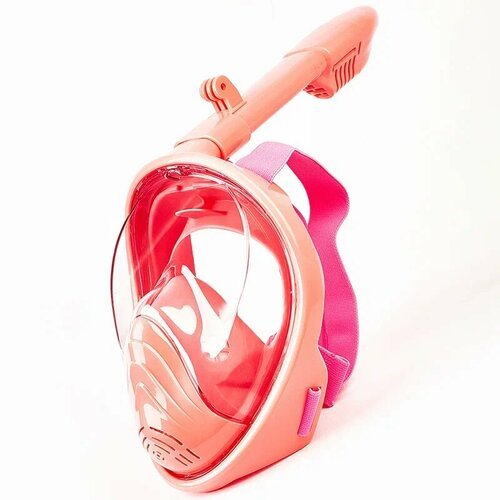 Полнолицевая маска для подводного плавания снорклинга XS Freebreath Детская розовая с креплением для экшн-камеры