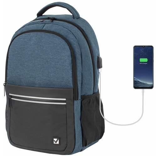 Рюкзак BRAUBERG URBAN универсальный, с отделением для ноутбука, USB-порт, 'Denver', синий, 46х30х16 см, 229893