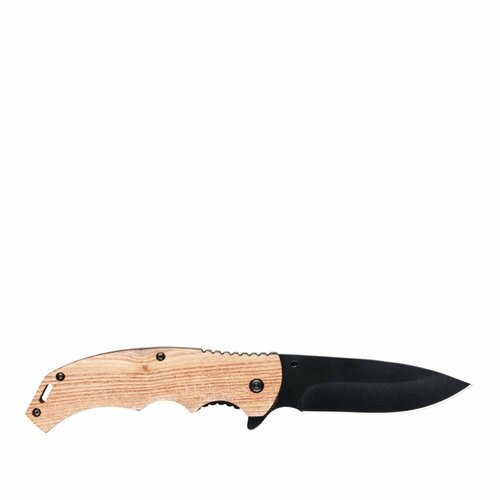 Нож складной Stinger, клинок чёрного цвета 90 мм, рукоять из дерева и стали коричневого цвета, в нейлоновом чехле FK-1116RO