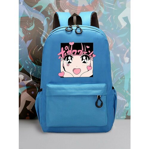 Большой голубой рюкзак с DTF принтом аниме девушка - 2138
