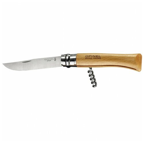 Нож Opinel №10, нержавеющая сталь, бук, со штопором, 001410