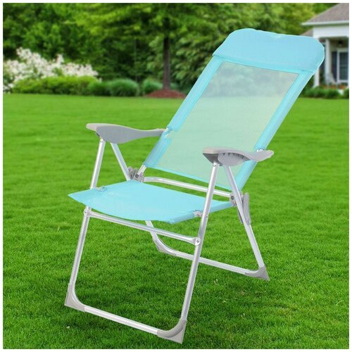 Кресло складное пляжное 60х60х112 см, голубое, сетка, 100 кг, Green Days, YTBC048-1