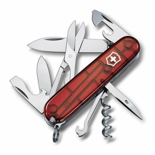 Нож Victorinox Climber, 91 мм, 14 функций, полупрозрачный красный