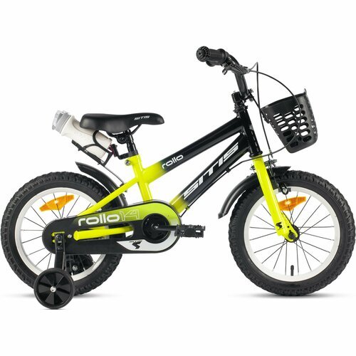 Велосипед Sitis Rollo 14' (2024) детский для мальчиков, стальная рама с барабанными тормозами, 1 скорость, для роста 95-110 см, цвет Black-Yellow
