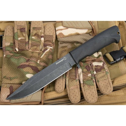 Нож 'Милитари' (AUS-8, stonewash черный, эластрон)