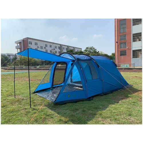 Туристическая 3-местная палатка для кемпинга Terbo Mir 1-909, двухслойная с большим тамбуром, синяя