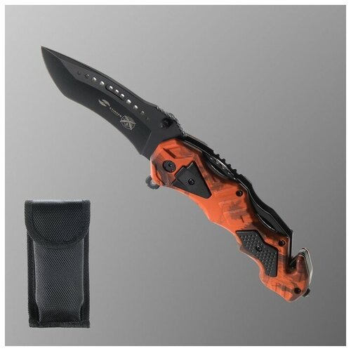 Нож складной Stinger, лезвие - 3Cr13, рукоять - алюминий, оранжевый камуфляж, 10 см