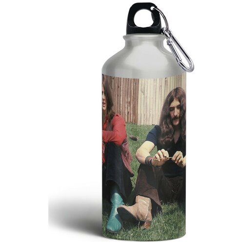 Бутылка спортивная, туристическая фляга, 500мл с карабином Black Sabbath (Оззи Осборн, Ронни Джеймс Дио, Тони) - 1248