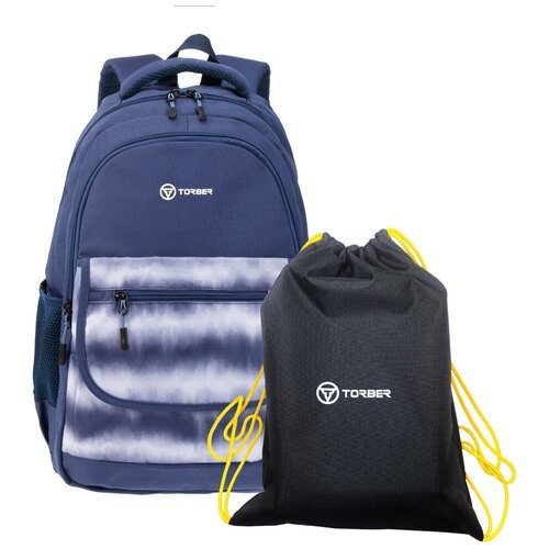 Рюкзак TORBER CLASS X, темно-синий с орнаментом, 45 x 30 x 18 см + Мешок для сменной обуви в подарок, T2743-22-DBLU-M