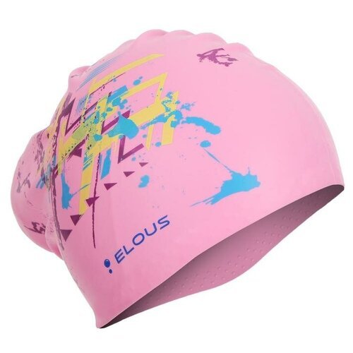 Шапочка для плавания Elous, для длинных волос, EL006, силиконовая, геометрия, цвет розовый