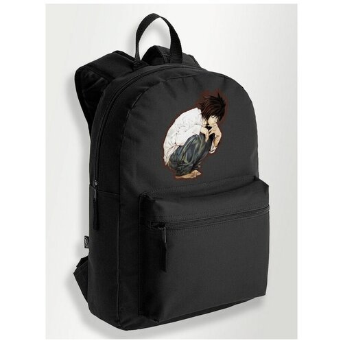 Черный школьный рюкзак с DTF печатью аниме Тетрадь смерти (Death Note, психологический триллер) - 25
