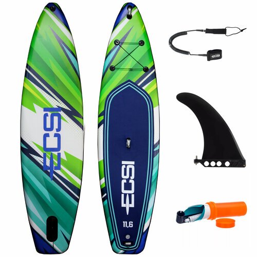 Сапборд ECSI Master 11.6 ft х34х6-Green-Blue-White/354х86х15 см /широкий сапборд /двухслойная сап доска для серфинга