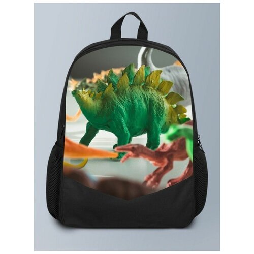 Черный рюкзак с принтом Игрушки Динозавр dinosaur, милота, плюшевый, детские игры - 212