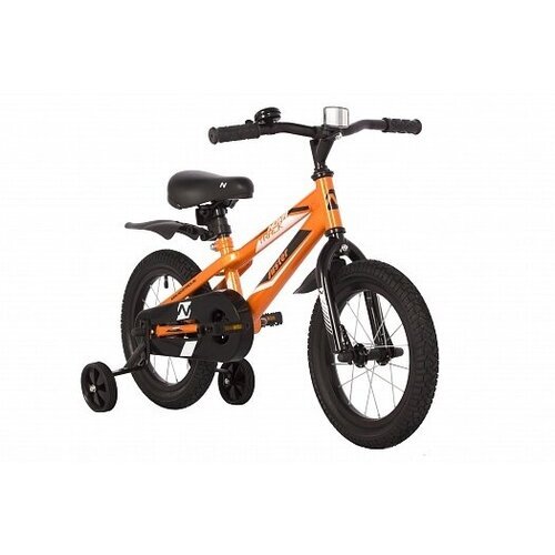 Велосипед NOVATRACK 14', JUSTER, оранжевый, тормоз ножной, полная защита цепи, чёрные крылья